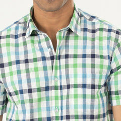 Casual Check Half Shirt - Green & White