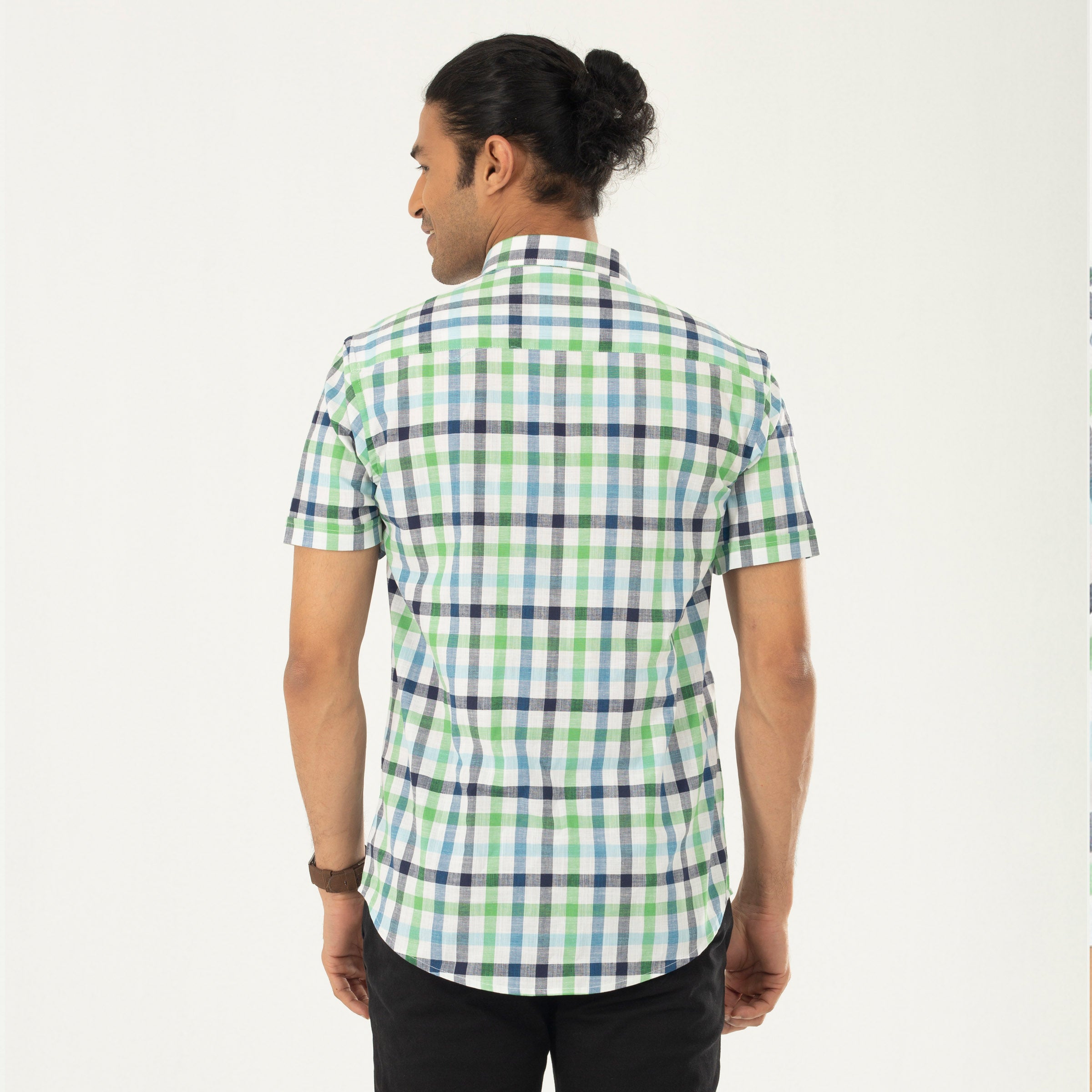 Casual Check Half Shirt - Green & White