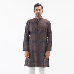 Printed Panjabi Semi Fit Jacquard-  Coffee - Masculine