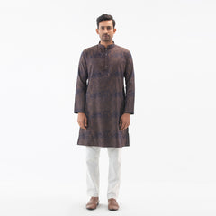 Printed Panjabi Semi Fit Jacquard-  Coffee - Masculine