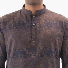 Printed Panjabi Semi Fit Jacquard-  Coffee - Masculine