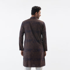 Printed Panjabi Semi Fit Jacquard-  Coffee - Masculine