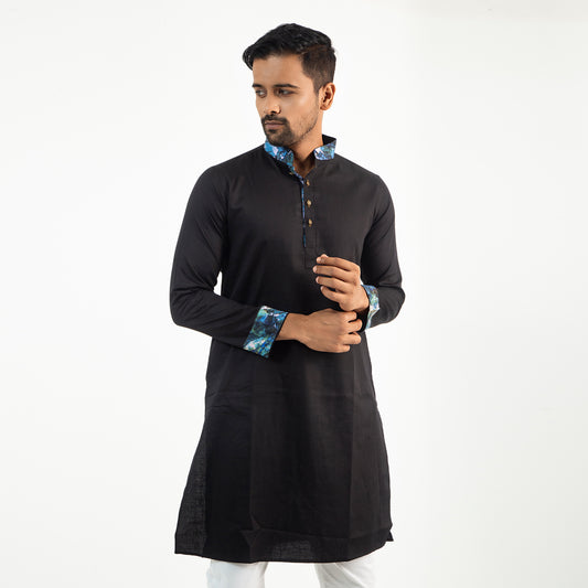 Semi Fit Casual Panjabi- Black - Masculine