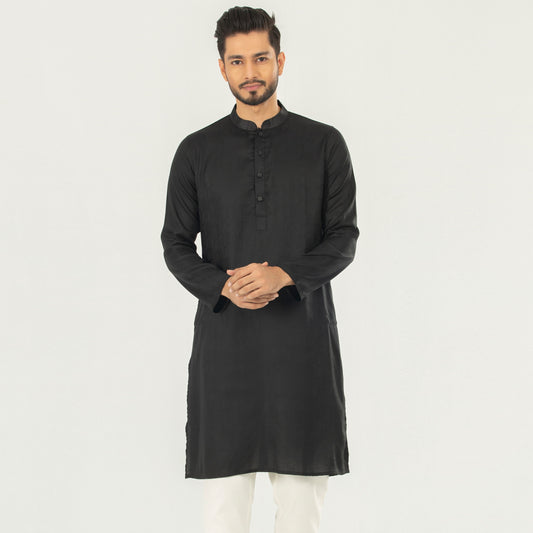 Textured Semi Fit Panjabi - Black