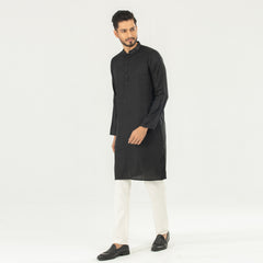 Textured Semi Fit Panjabi - Black