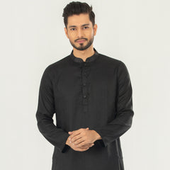 Textured Semi Fit Panjabi - Black