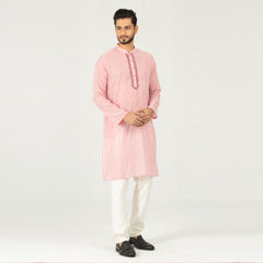 Classic Fit Embro Panjabi - Red & white