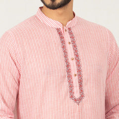 Classic Fit Embro Panjabi - Red & white