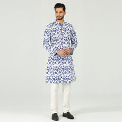 Printed Casual Panjabi  - Royal & White