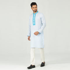 Semi Fit Embro Panjabi - Sky Blue