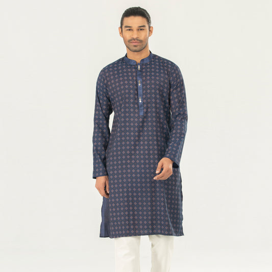 Printed Casual Panjabi  - Navy Blue