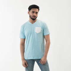 Pocket V-neck T-shirt- Sky - Masculine