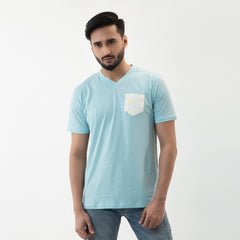 Pocket V-neck T-shirt- Sky - Masculine