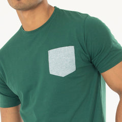 Pocket Solid  T-Shirt - Bottle Green