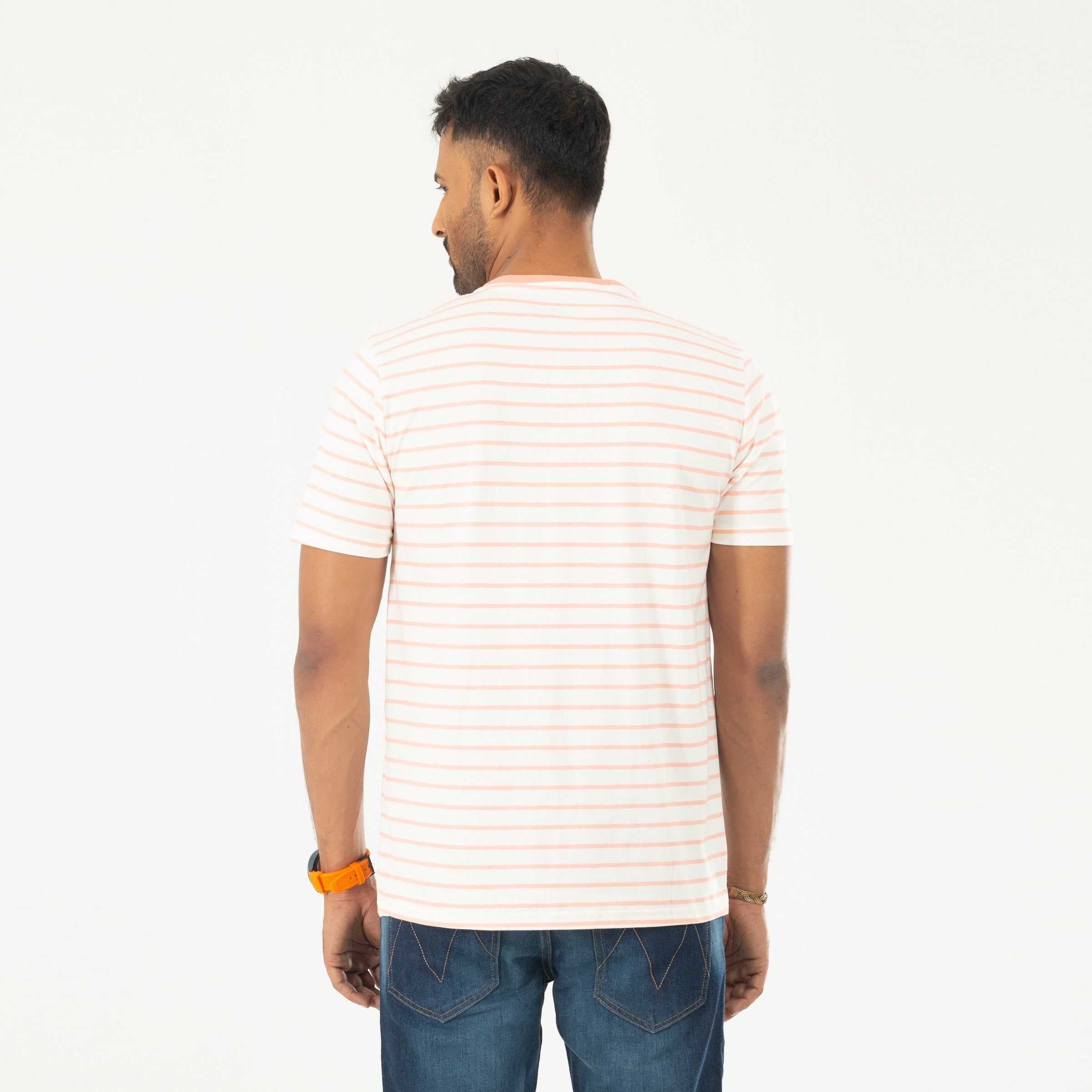 Pocket Stripe T-shirt - White & orange