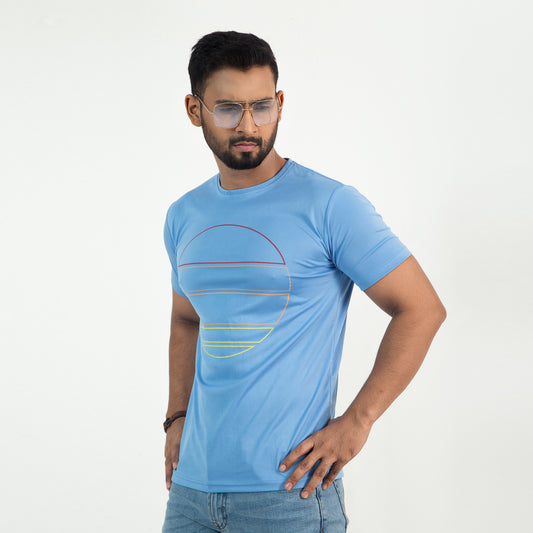 Solid Color Polyester T-shirt- Sky - Masculine
