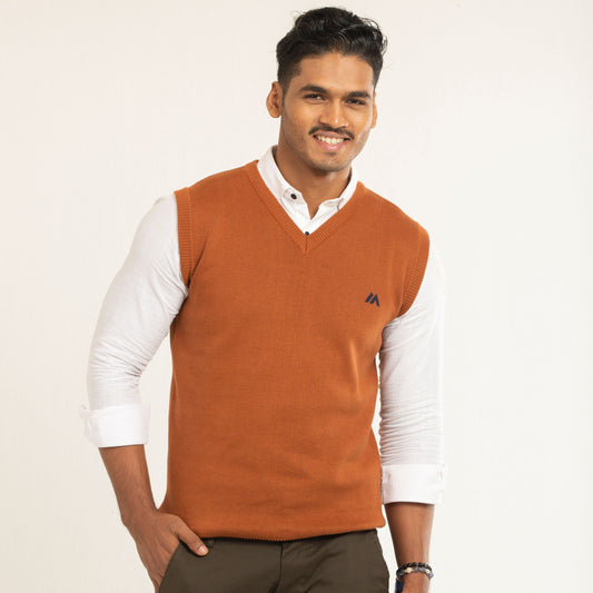 Solid Sleeveless Sweater- Caramel Brown