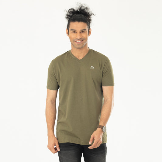Solid V-neck T-shirt - Olive