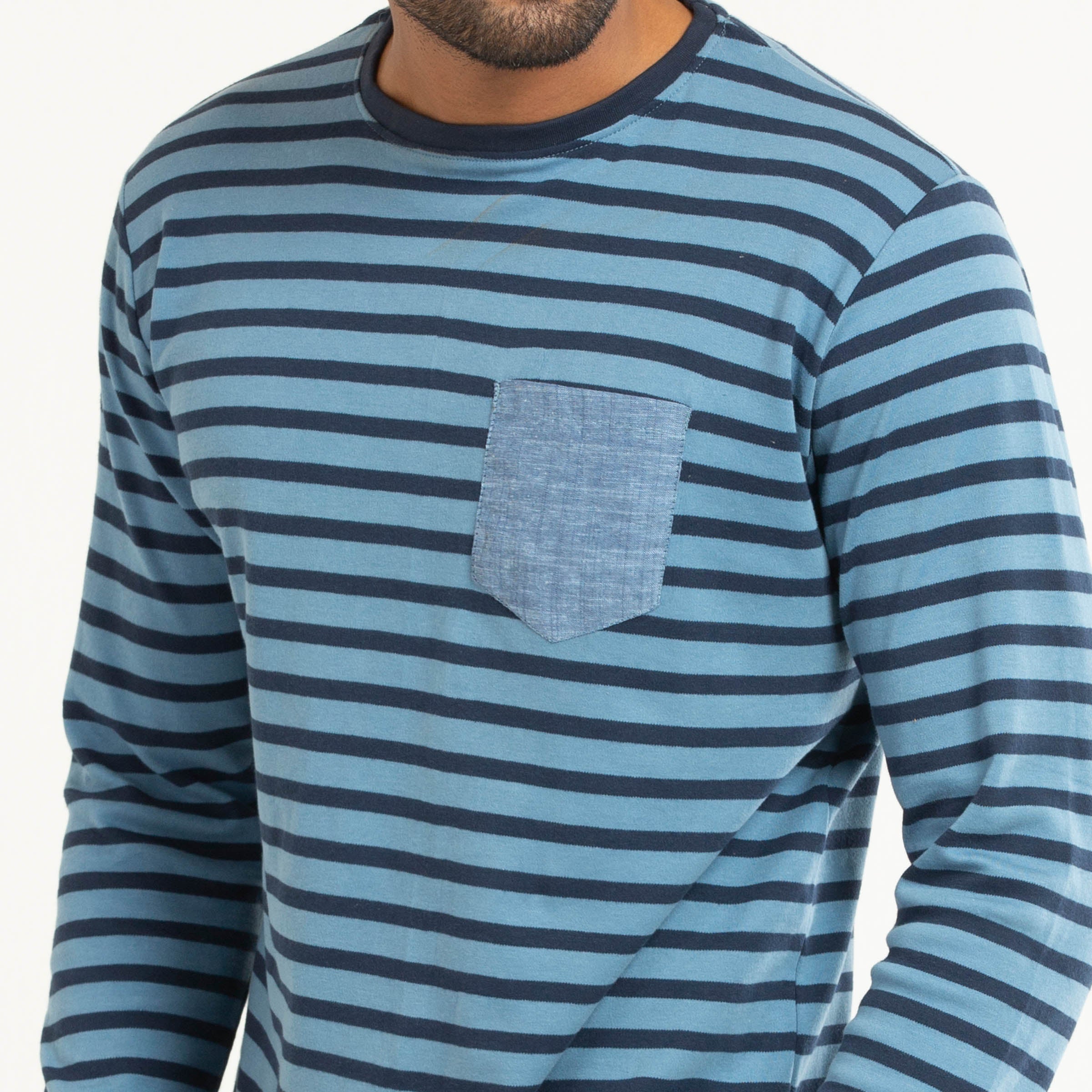 Stripe Long Sleeve T-shirt- Blue & navy
