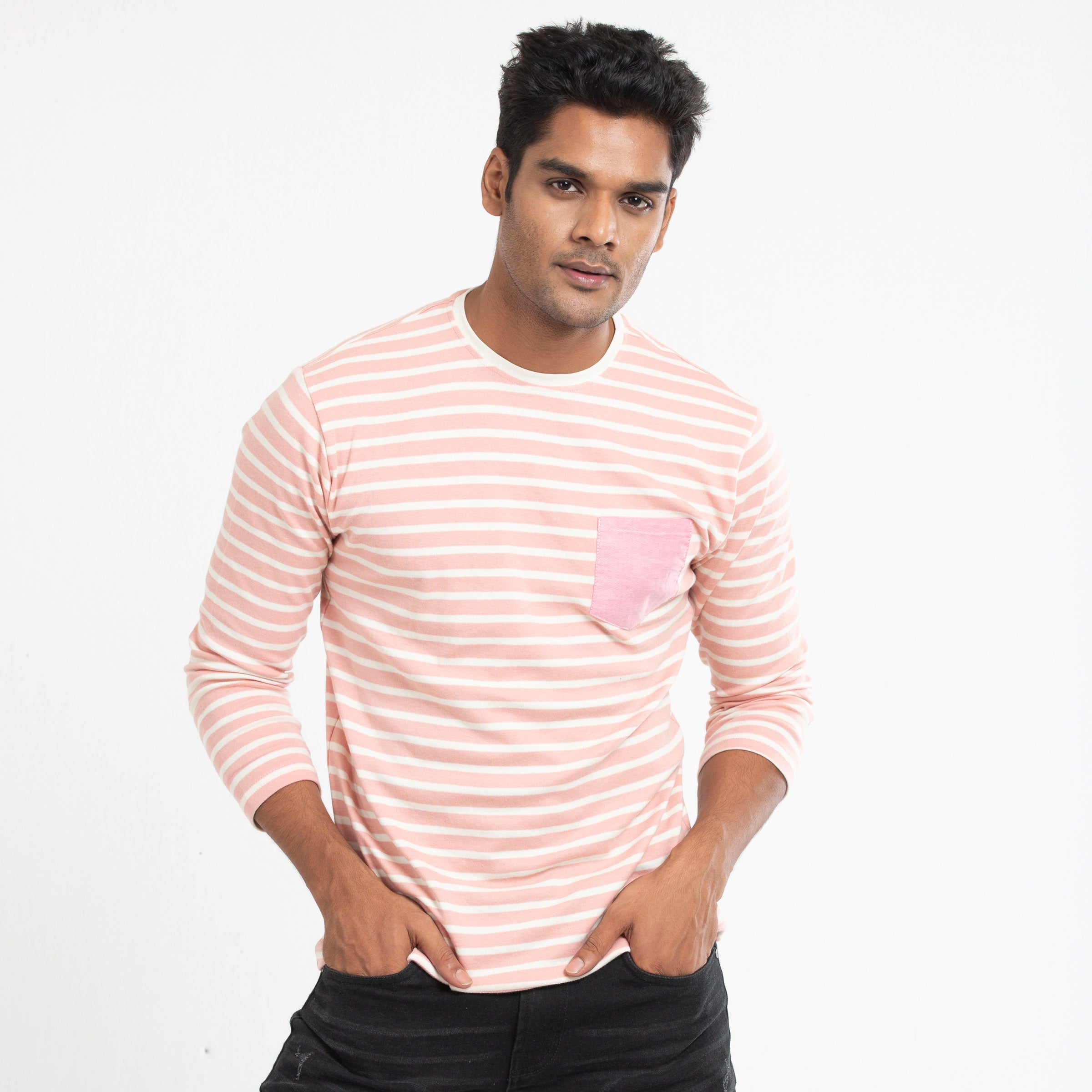 Stripe Long Sleeve T-shirt- pastel pink
