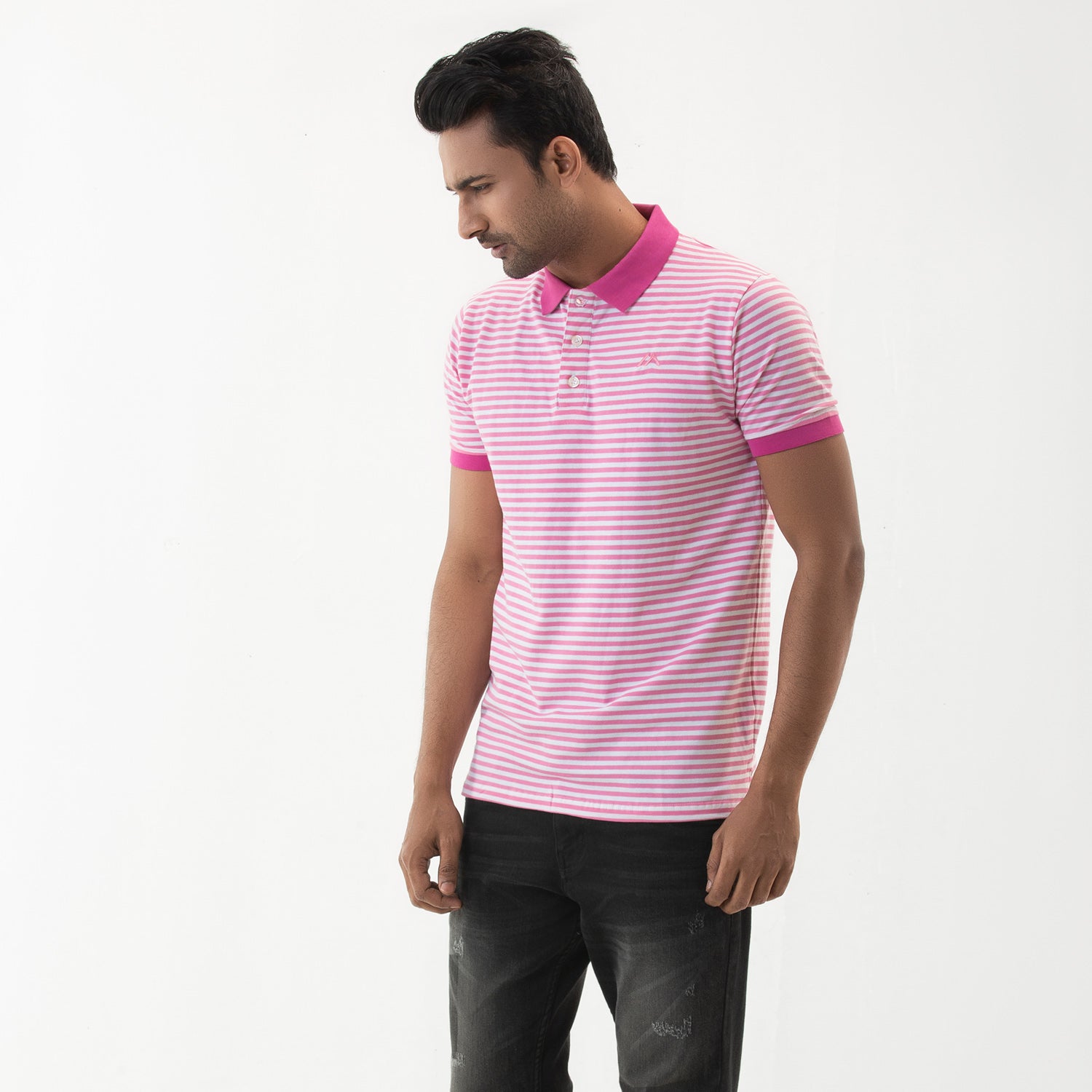 Stripe polo Shirt- Pink