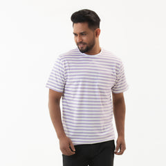Stripe Pocket T-shirt- Purple & white - Masculine