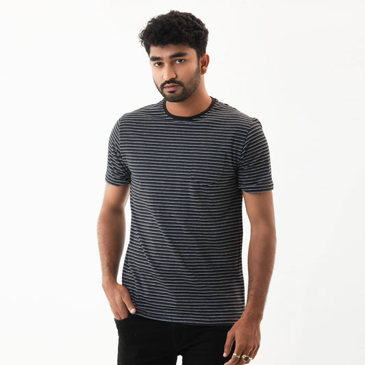 Stripe Pocket T-shirt- Black & gray - Masculine
