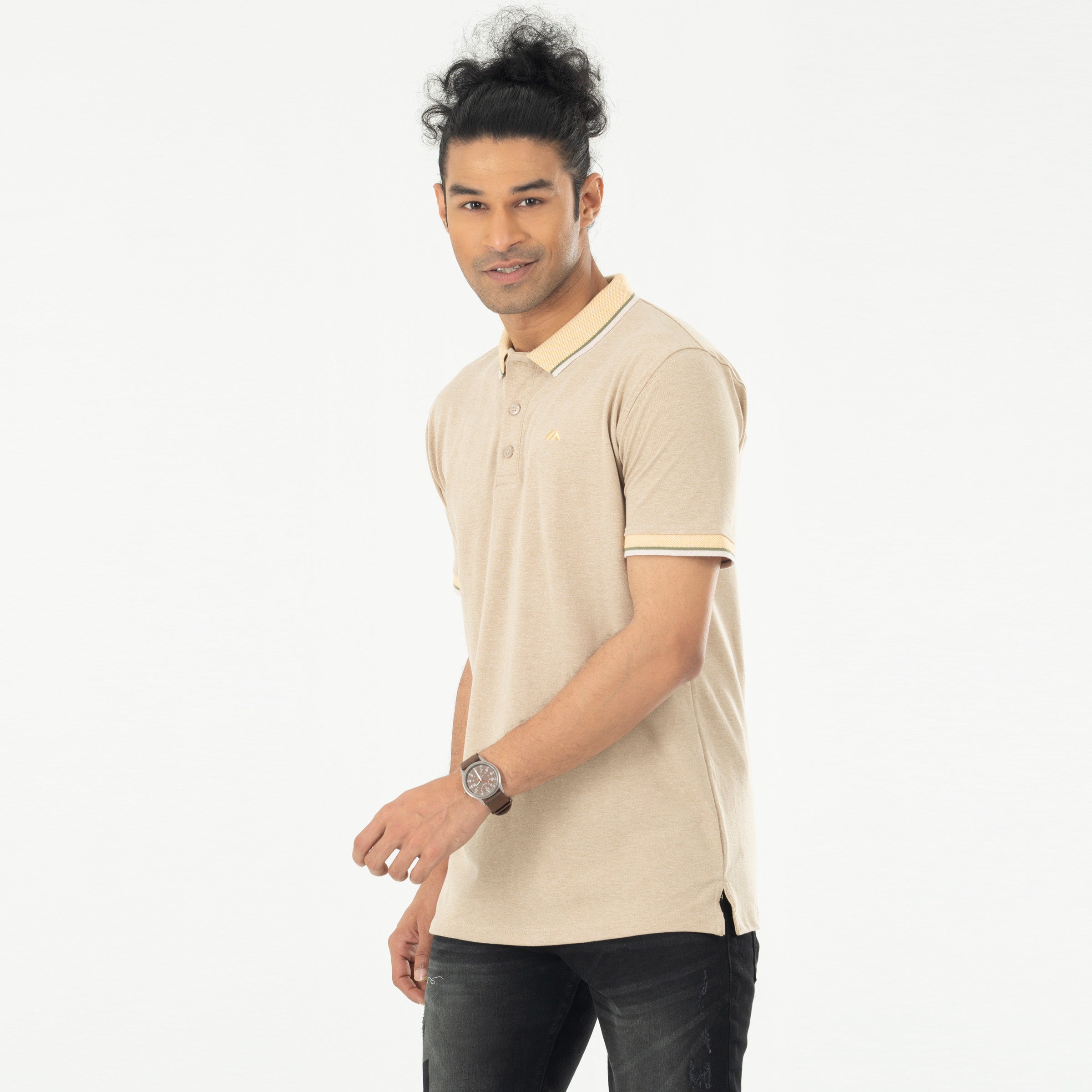 Cozy Pique Half Sleeve Polo Shirt - Biscuit