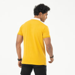 Woven Collar Contrast Solid Polo - Mustard