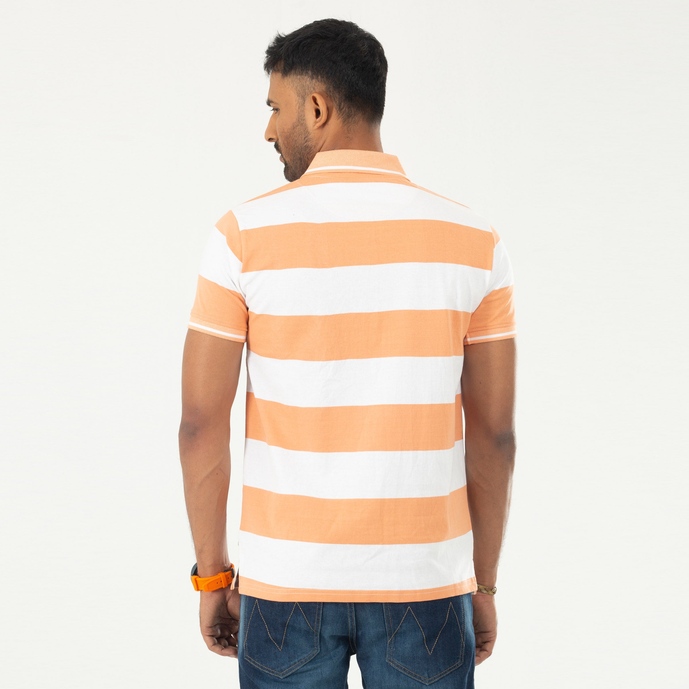 Stripe Polo Shirt- Orange & White